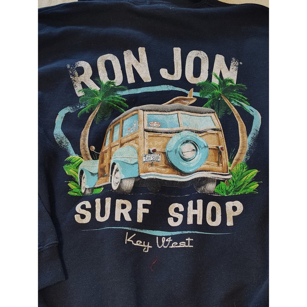 Ron Jon Surf Shop Key West Hoodie Navy Blue Woody Wagon Graphic Mens Small